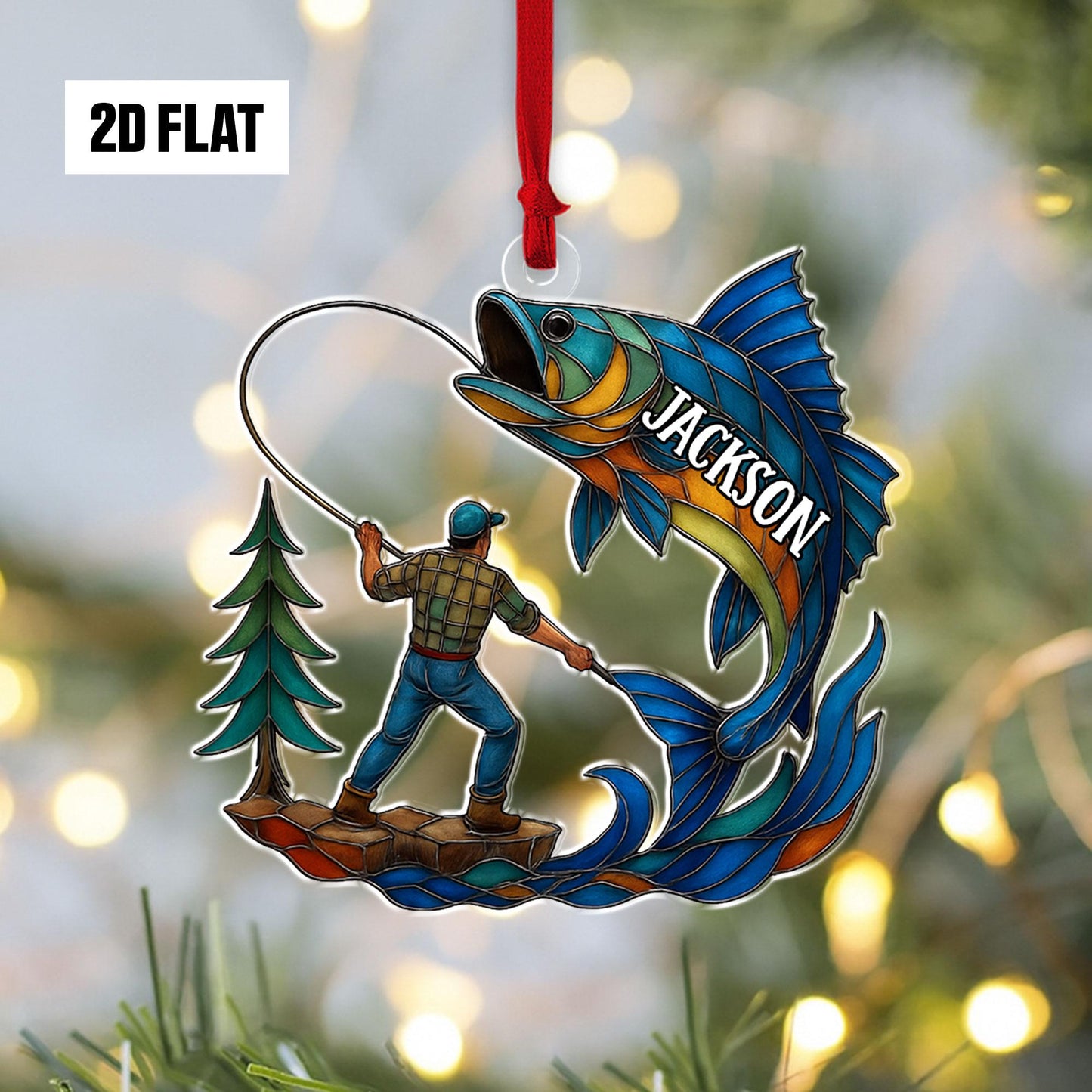 Personalized Fishing 2D Flat Ornament, Custom Name Christmas Ornament, Fisherman Ornament, Bass Fish Dad Ornament, Gifts for Him, Dad