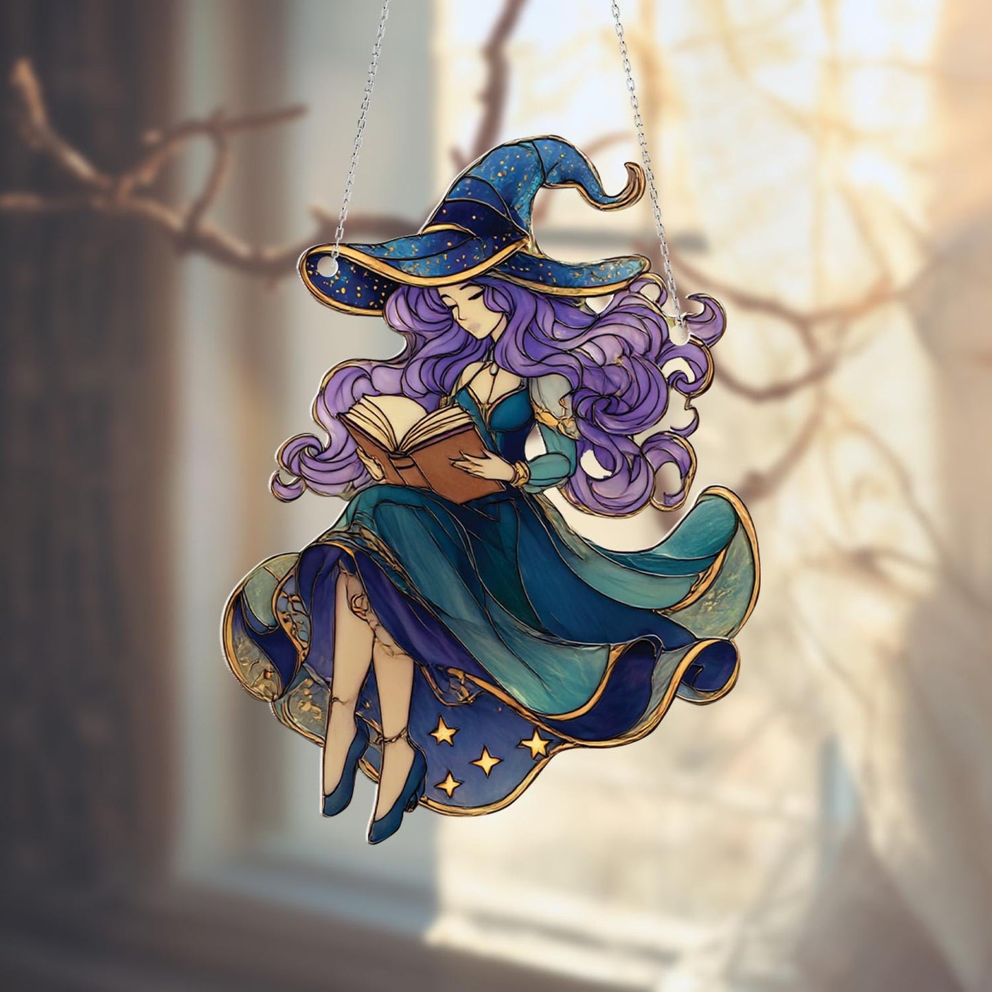 Witch Window Hanging Decoration, Mystic Girl Window Art, Fantasy Witchy Window Decor, Gothic Home Window Hanging, Unique Halloween Gift