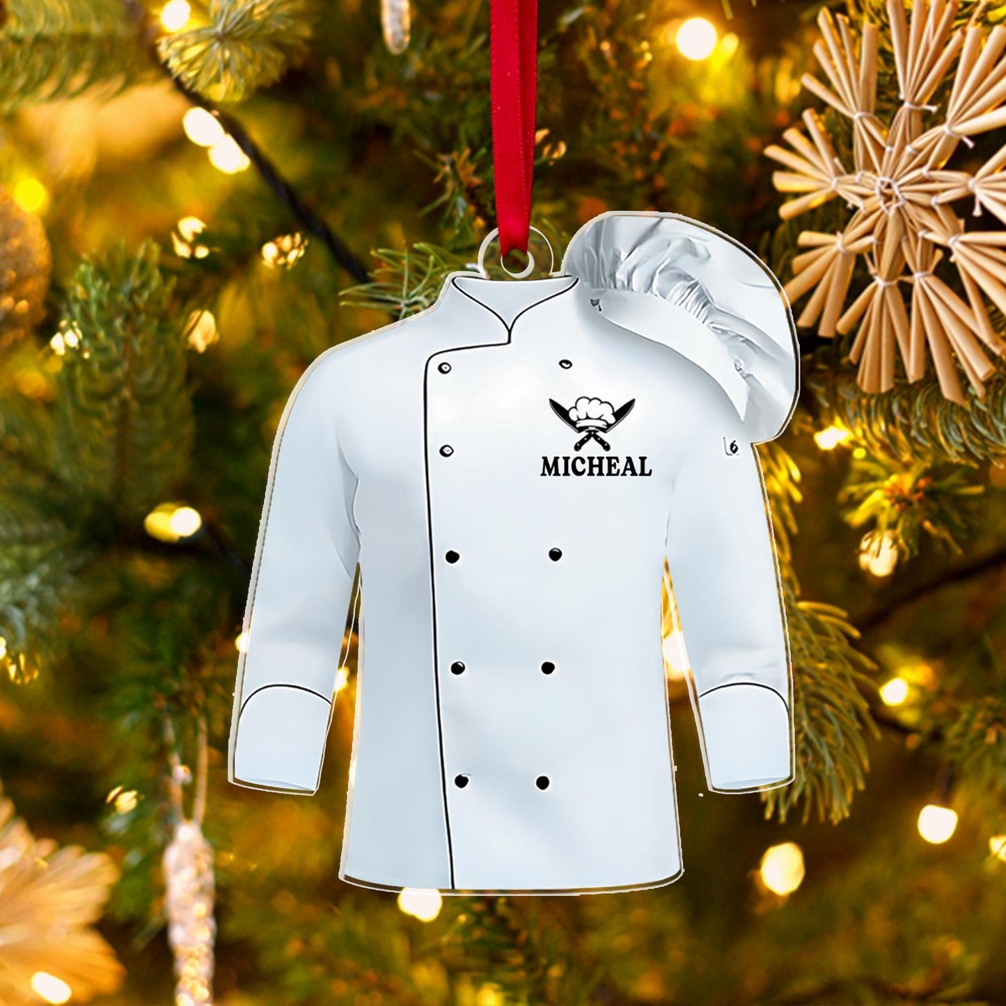 Personalized Chef Uniform 2D Flat Ornament, Custom Chef Hat Ornament Love Kitchen, Christmas Gift For Master Chef Ornament