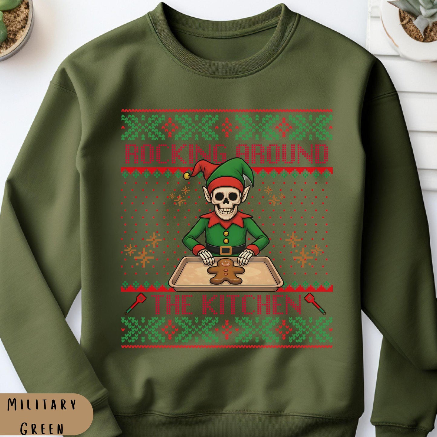 Rockin' Around the Christmas Tree Shirt Ugly Christmas Funny Skeleton Shirt Gift for Baker Funny Secret Santa Gift Ideas