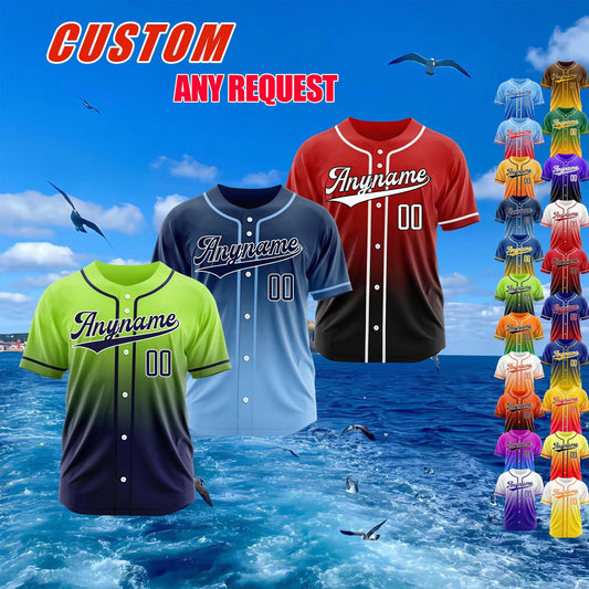 Gradient Custom Baseball Jersey, Personalized Team Name & Number Logo Shirt, Matching Sports Gift for Adult Kid, Gradient Baseball Uniform