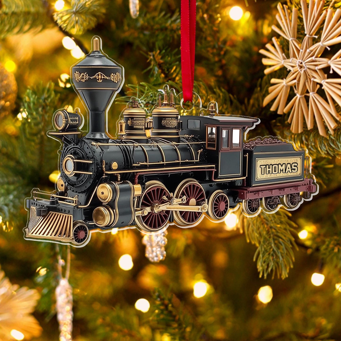 Personalized Train 2D Flat Ornament, Custom Name Locomotive Christmas Ornament, Railway Ornament, Train Holiday Ornament, Railroader Gift