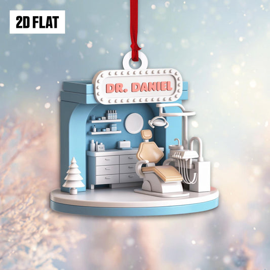 Personalized Dental 2D Flat Ornament, Custom Dentist Name Ornament, Dental Assistant Christmas Decor, Dentist Ornament Gift