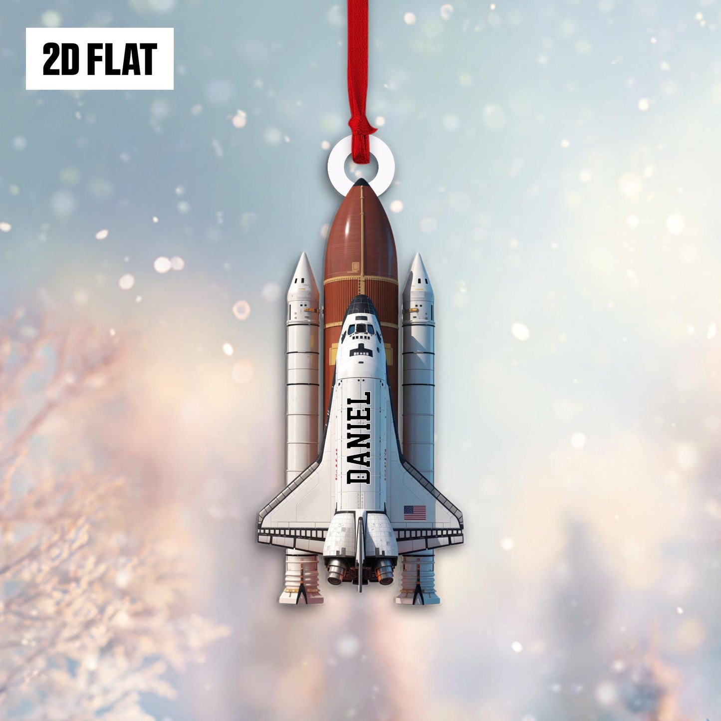 Personalized Space Shuttle 2D Flat Ornament, Custom Rocket Ship Name Ornament, Tree Decoration for Kids, Boys, Space Shuttle Christmas Gift