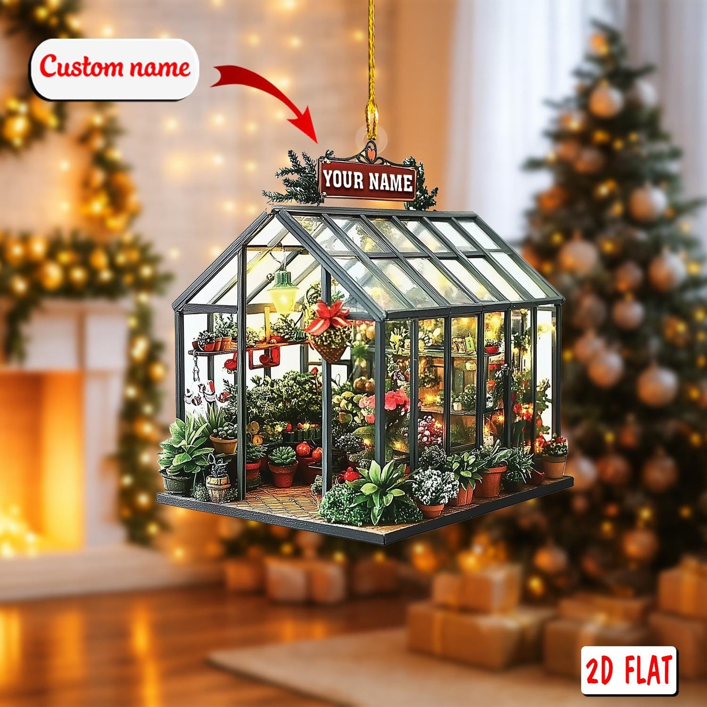Personalized Greenhouse Ornament 2D Flat, Custom Plant Lover Ornament, Gardener Christmas Decor, Holiday Gift for Greenhouse Owners 2025