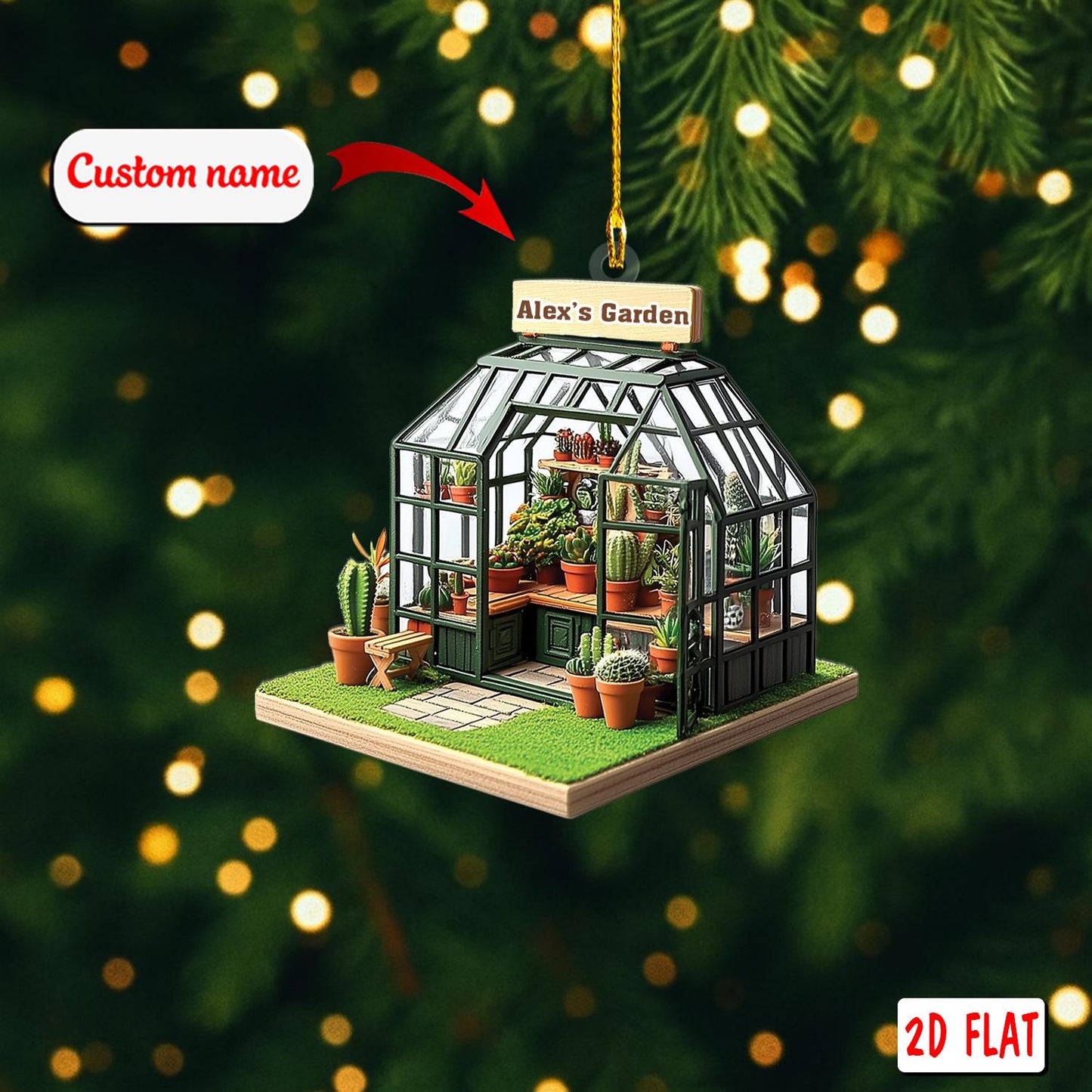 Personalized Greenhouse Ornament 2D Flat – Custom Name Garden Acrylic Decor, Plant Lover Christmas Gift, Greenhouse Holiday Ornament 2025