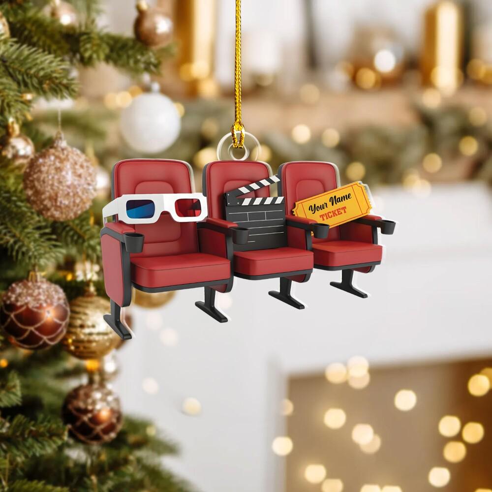 Custom Movie Theatre Chairs Ornament, 2D Flat Ornaments for Christmas Tree, Movie Christmas Ornaments, Funny Gift for Cinema Lovers