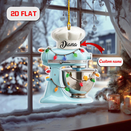 Personalized Mixer Ornament Christmas Tree, Custom Name Baking Kitchen Gift, Holiday Chef Decor Ornament for Baker Cupcake Lover