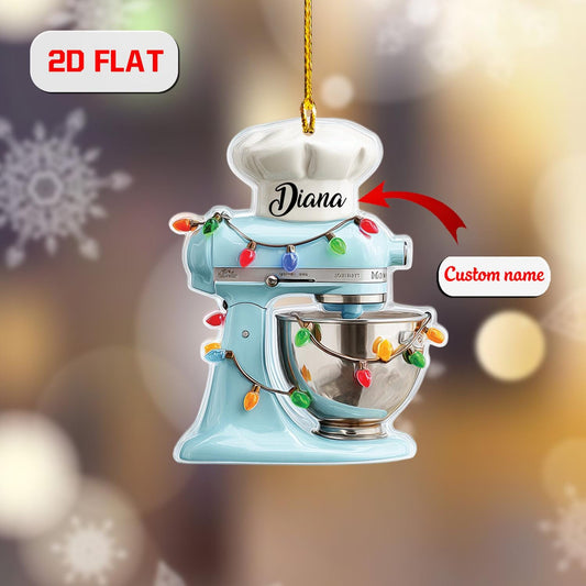 Personalized Mixer Ornament Christmas Tree, Custom Name Baking Kitchen Gift, Holiday Chef Decor Ornament for Baker Cupcake Lover