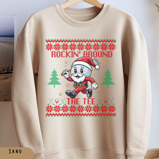 Rockin' Around the Christmas Tree Shirt Santa Claus Golfing Golf Ugly Sweater Funny Secret Santa Gift Ideas Ugly Sweater Party Golfer Dad