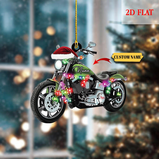 Personalized Motorcycle Light Christmas 2D Flat Acrylic Ornament, Biker Harley Motorcycle Ornament, Motorcycle Lover Gift, Motorcycle Biker