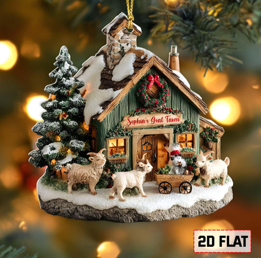 Personalized 2D Flat Goat Farm Acrylic Ornament 2025, Custom Farm Barn Christmas Ornament, Rustic Farmhouse Holiday Decoration