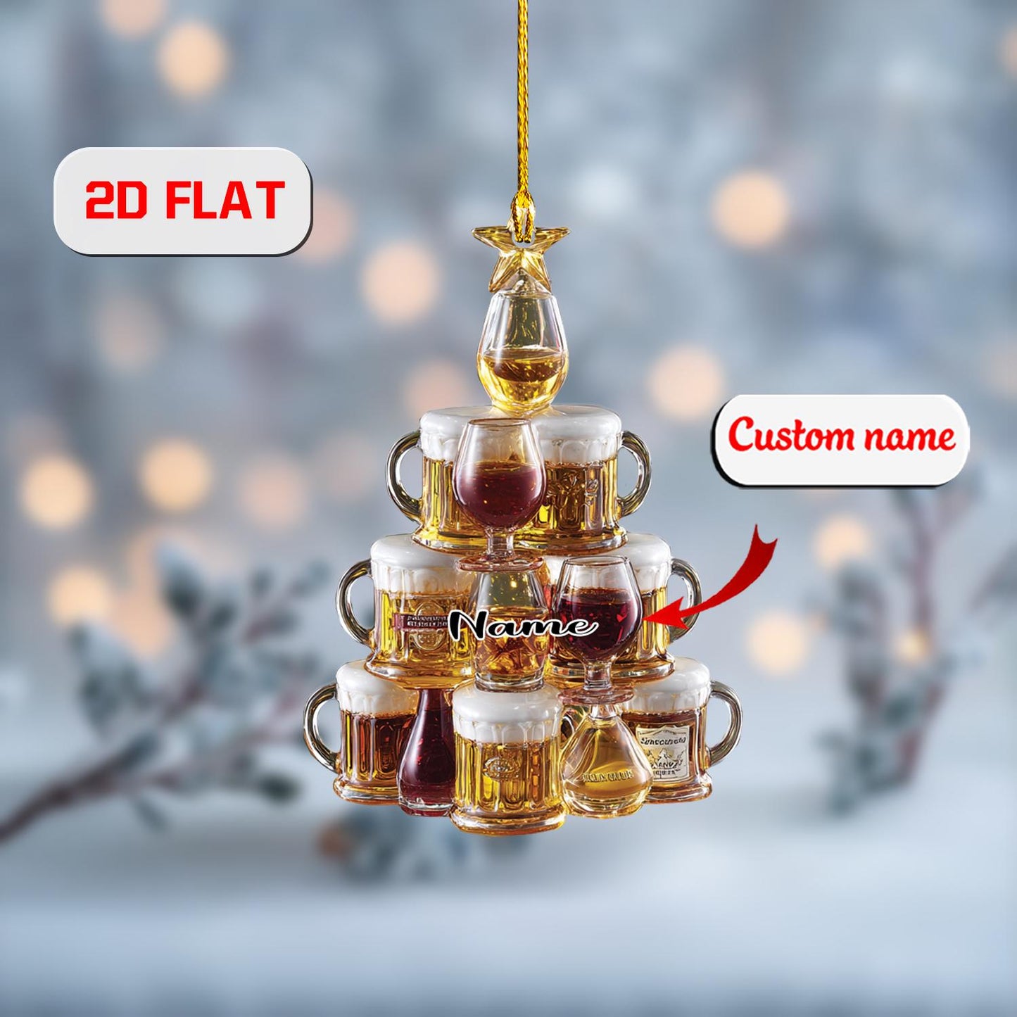 2D acrylic ornament, flat christmas ornament, personalized beer ornament, custom name ornament, funny ornament, bar pub gift, xmas decor