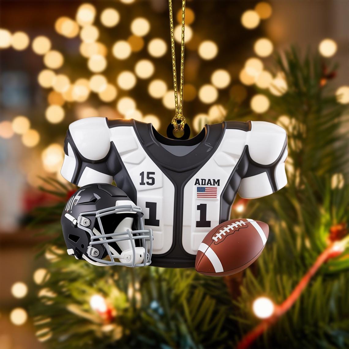 Custom Football Christmas Ornament, Flat 2D Acrylic Jersey Keepsake, Personalized Gift for Football Player, Holiday Sports Decoration