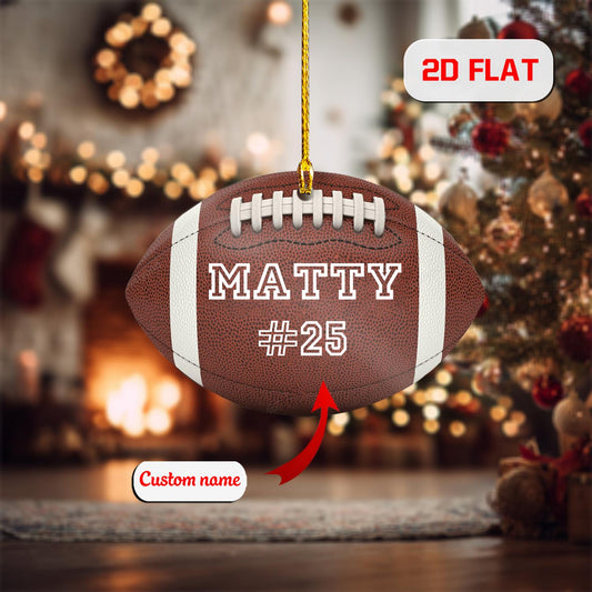 Personalized Football Christmas Ornament with Custom Name and Number, Sports Team Holiday Decoration, Gift for Football Player Fans