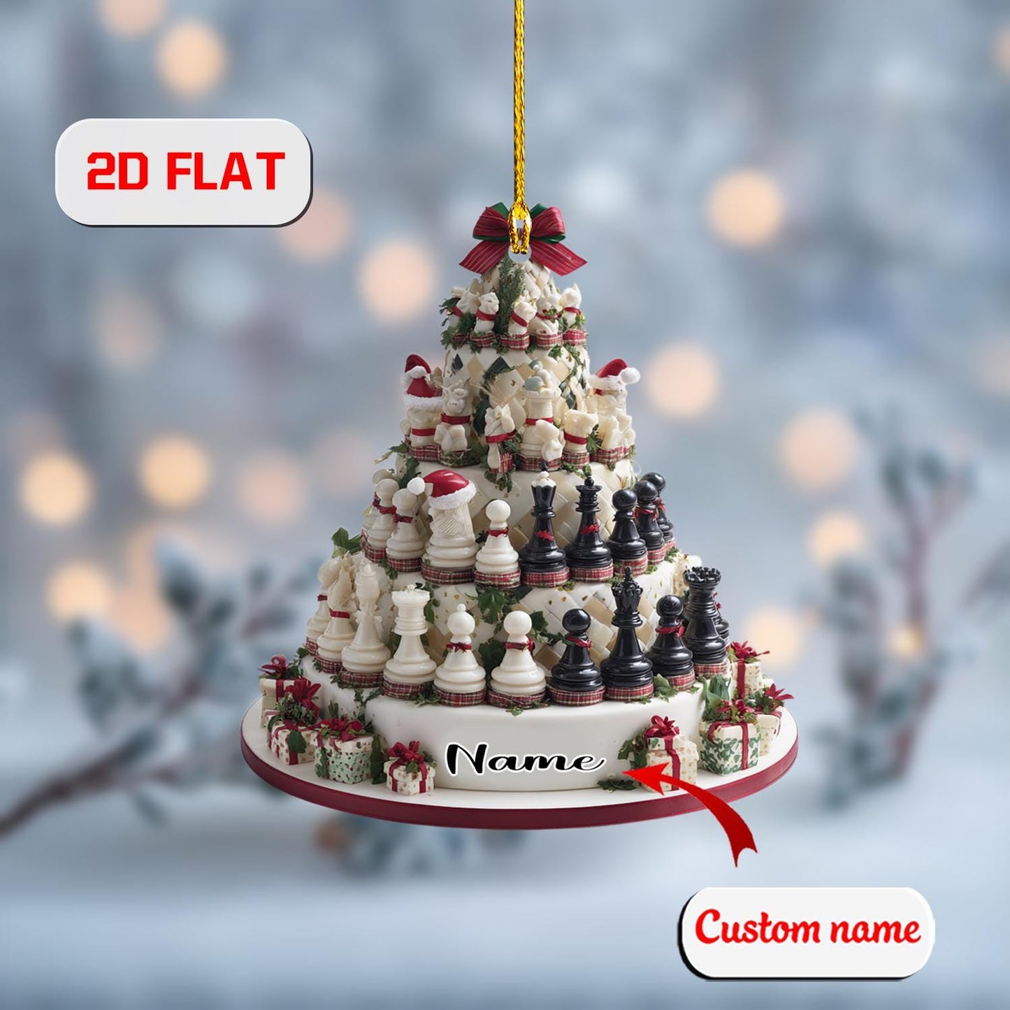 2D Acrylic Christmas Ornament, Chess Christmas Tree Holiday Decor with Game Pieces, Unique Ornament for Players, Christmas Gift