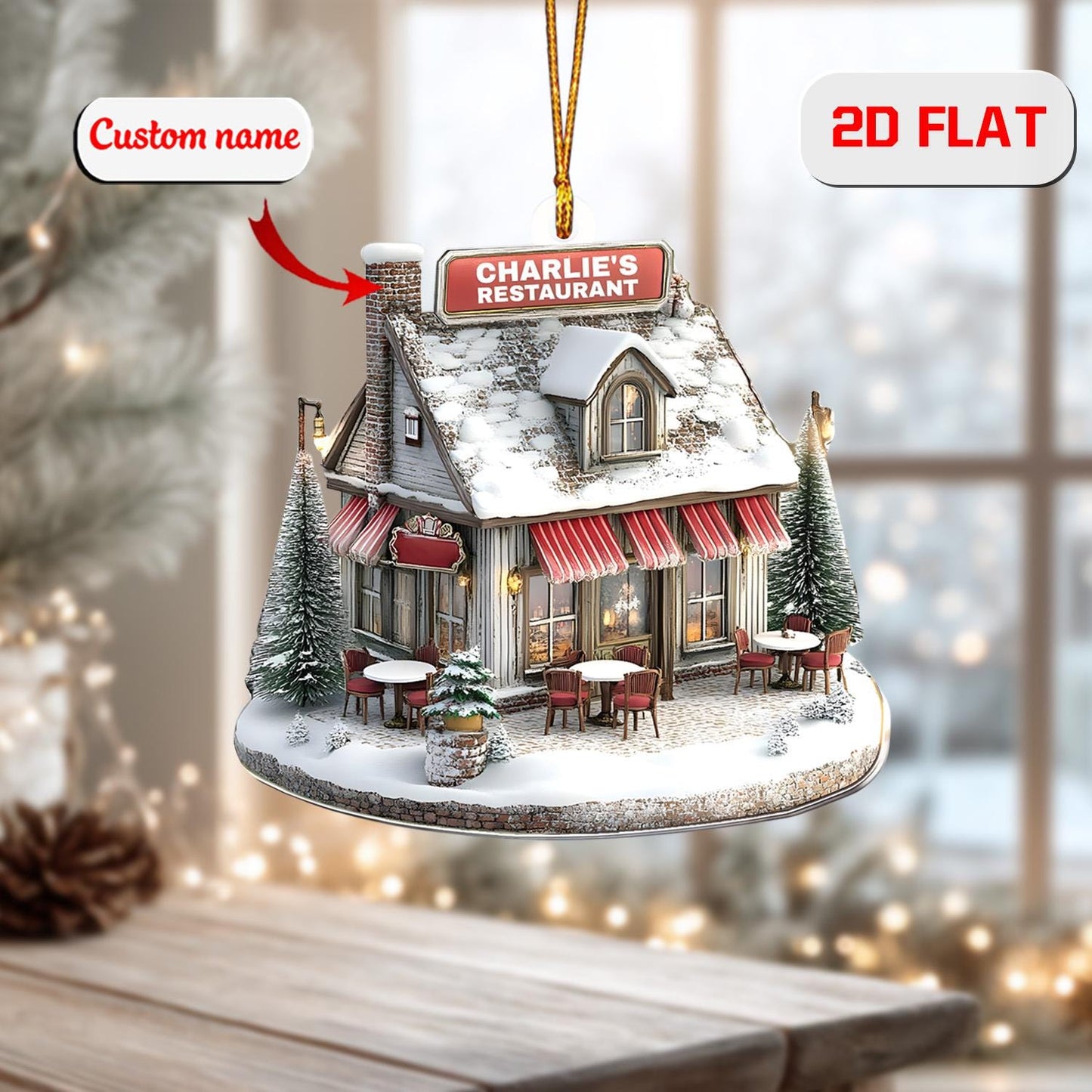 Personalized Restaurant Ornament Custom Name, Acrylic Christmas Decoration, Café House Ornament Gift for Chef Owner Food Lover Family