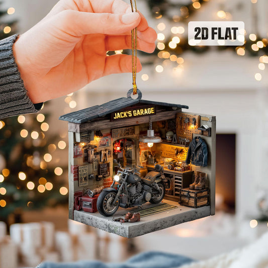 Personalized Motorcycle 2D Flat Ornament, Custom Garage Christmas Tree Ornament, Biker Christmas Ornament, Gift For Biker, Dad, Boyfriend