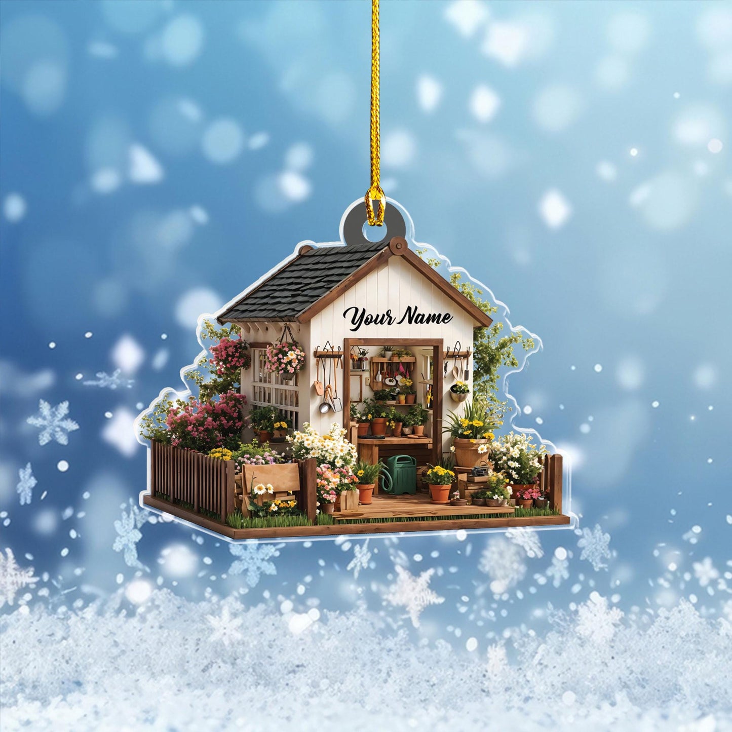 Personalized Garden House Shape Flat Ornament, Gardening Xmas Ornament, Xmas Gift for Gardener, Plant Lover Gift, Gardening Lover