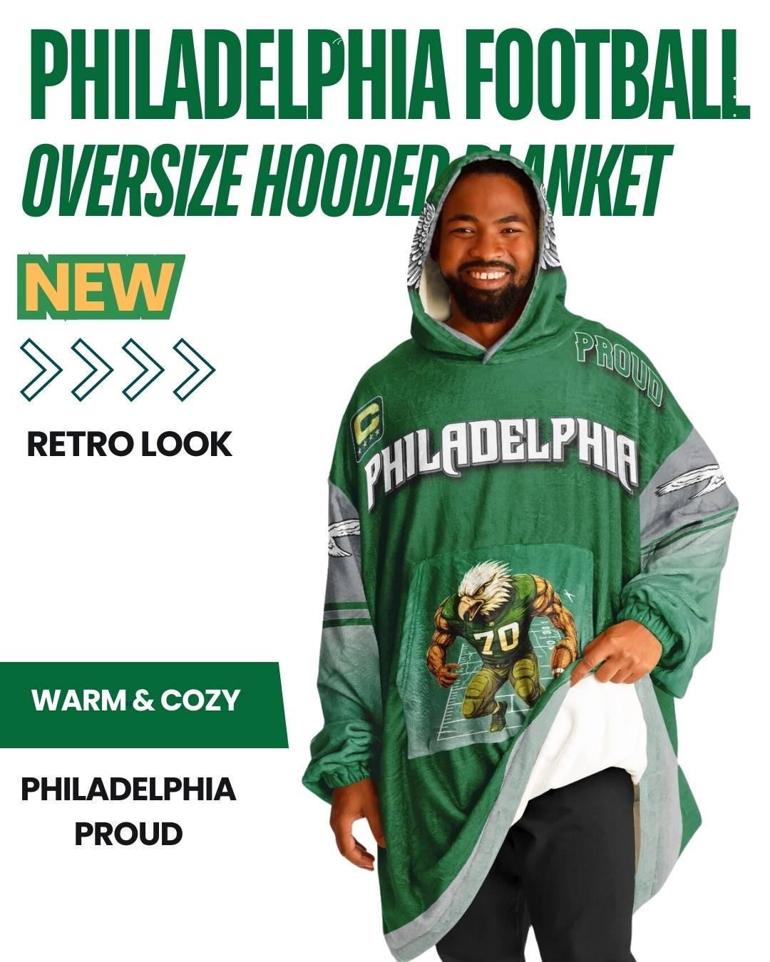 Philadelphia Football Proud Oversized Hooded Blanket Champion Player Green Fan Wear Gift The Bird Crew Gear