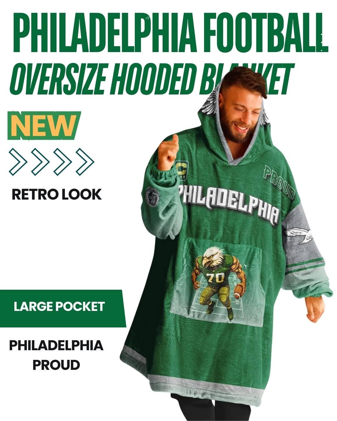 Philadelphia Football Proud Oversized Hooded Blanket Champion Player Green Fan Wear Gift The Bird Crew Gear