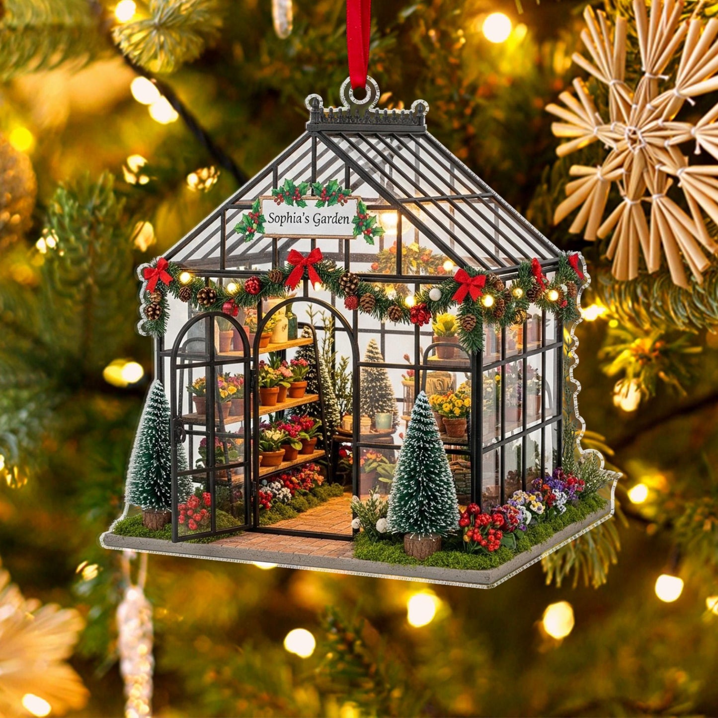 Personalized Garden 2D Flat Acrylic Ornament, Custom Garden House Christmas Ornament, Greenhouse Christmas Tree Decor, Plant Lover Gifts