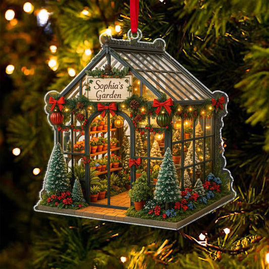 Personalized Garden 2D Flat Acrylic Ornament, Custom Greenhouse Christmas Tree Decor, Garden House Christmas Ornament, Plant Lover Gifts