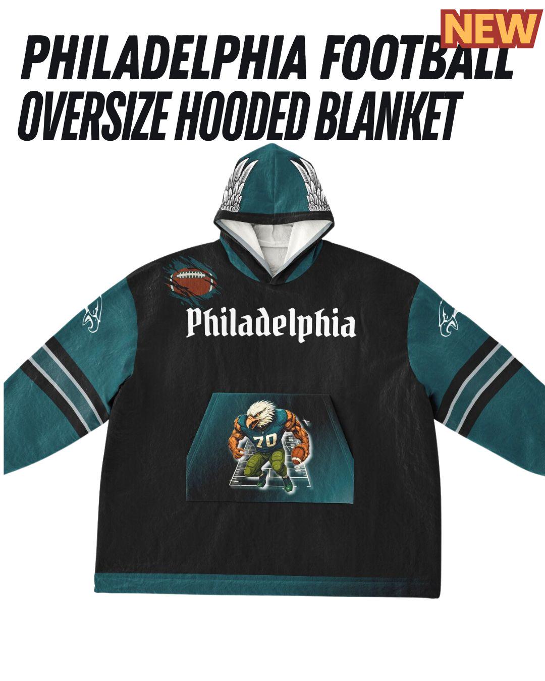 Philadelphia Football Oversized Hooded Blanket: Bird Black Distressed Player Cuddle Hoodie