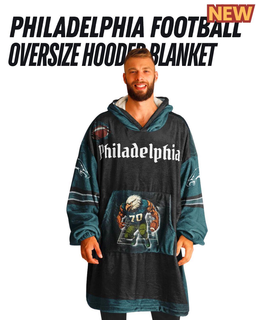 Philadelphia Football Oversized Hooded Blanket: Bird Black Distressed Player Cuddle Hoodie