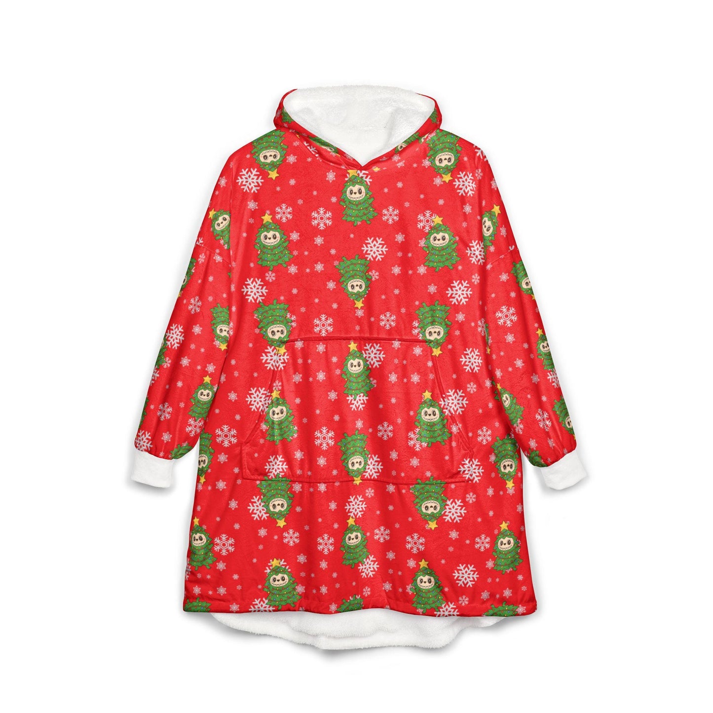 Labubu Christmas Tree Hooded Blanket: Soft Polyester Fleece