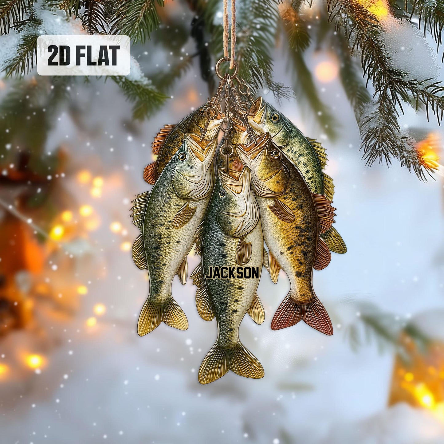 Personalized Fishing 2D Flat Ornament, Custom Fishing Christmas Tree Ornament, Bass Fish Ornament, Xmas Gift for Fisherman, Dad, Husband