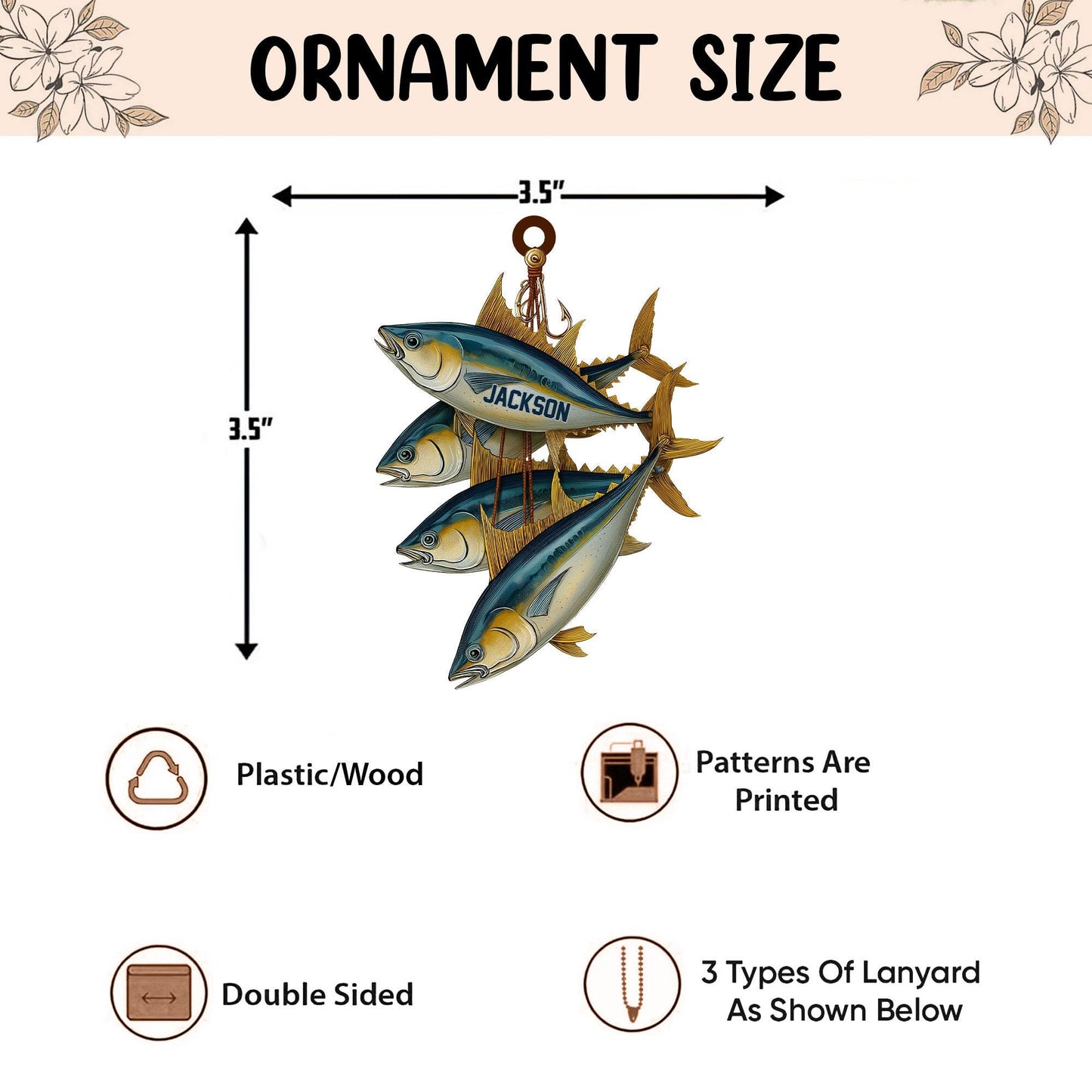 Personalized Fishing 2D Flat Ornament, Custom Fishing Christmas Tree Ornament, Tuna Fish Ornament, Xmas Gift for Fisherman, Dad, Husband