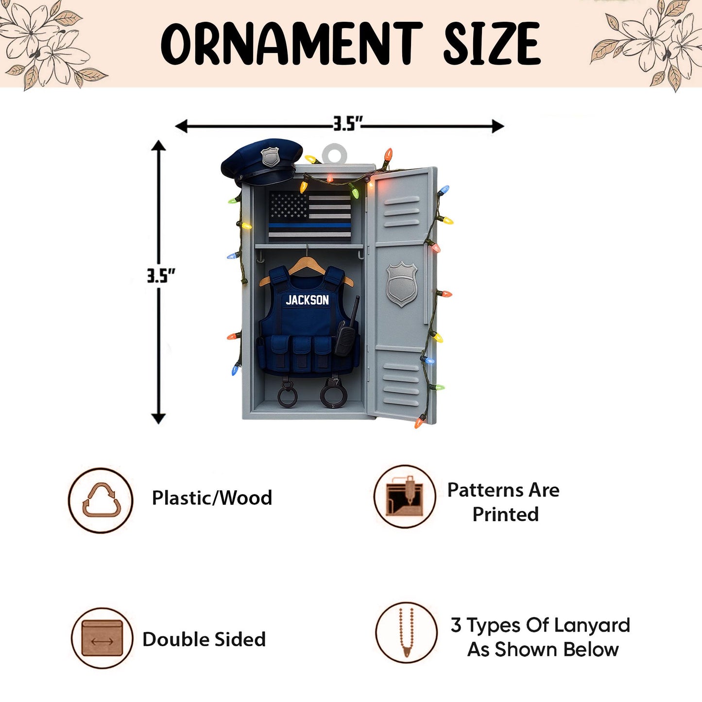 Personalized Police Flat 2D Ornament, Custom Police Locker Rearview Mirror Car Accessories, Xmas Law Enforcement Gift for Dad, Husband, Son