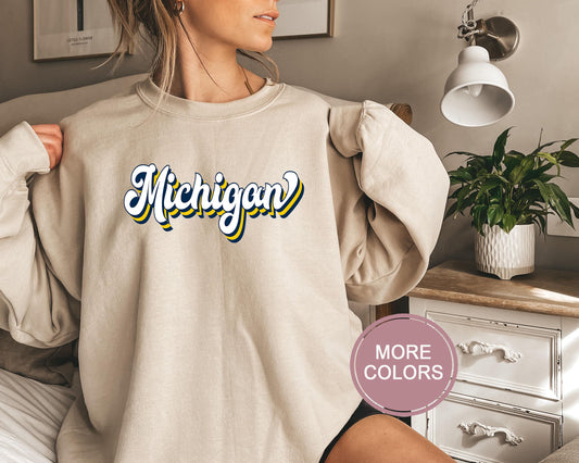 Michigan Football Sweatshirt, Vintage Michigan Crewneck, Retro Michigan Sweatshirt, Michigan Varsity Sweatshirt, Michigan Long Sleeve