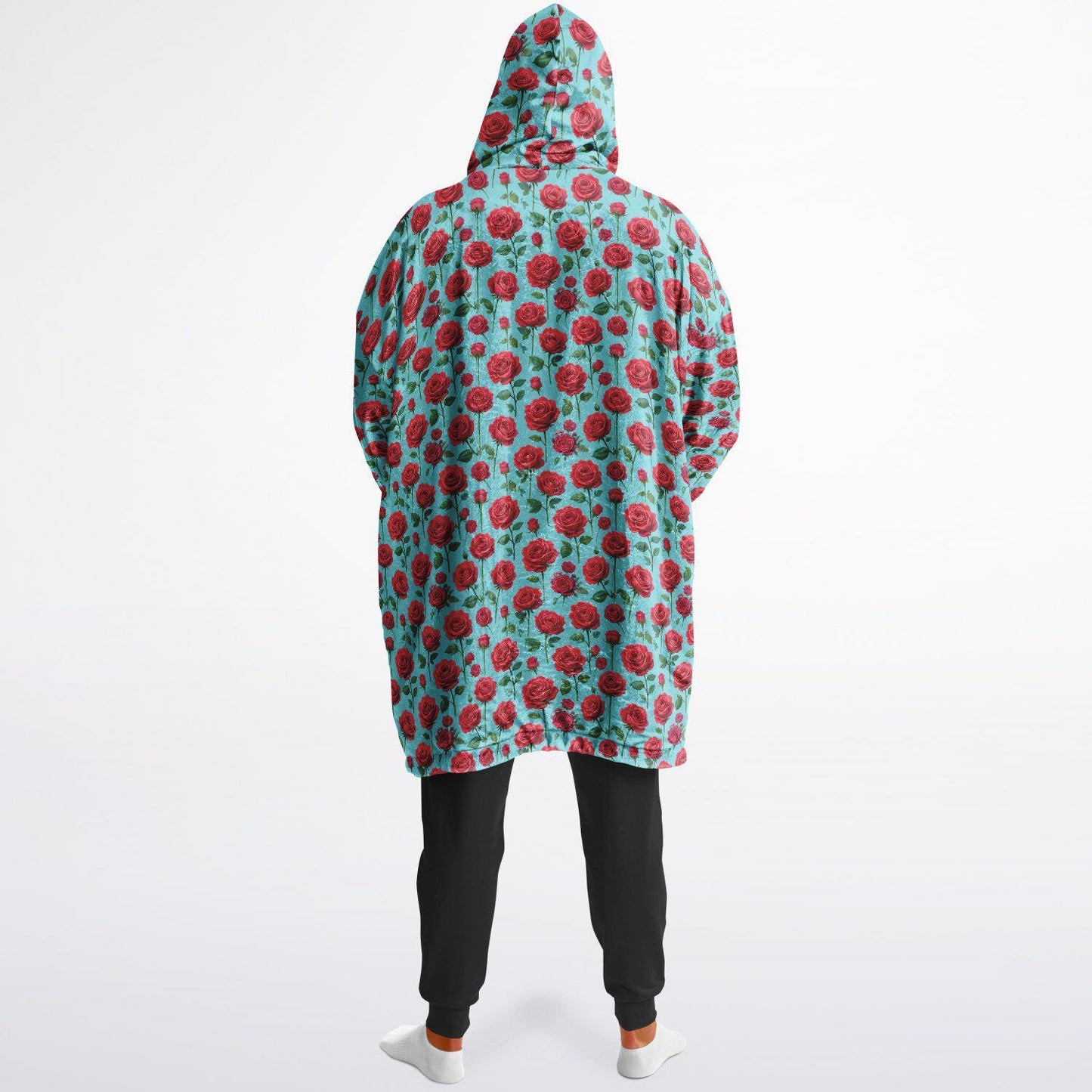 Rose Print Reversible Snug Hoodie Fluffy Sherpa Hoodie Flower Print Wearable Blanket Double Sided Blanket with Hood Christmas Gift