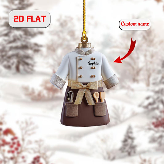 Chef Ornament, Personalized Christmas Tree Decoration, Custom Name Cooking Gift, Funny Kitchen Holiday Ornament For Bakers And Food Lovers