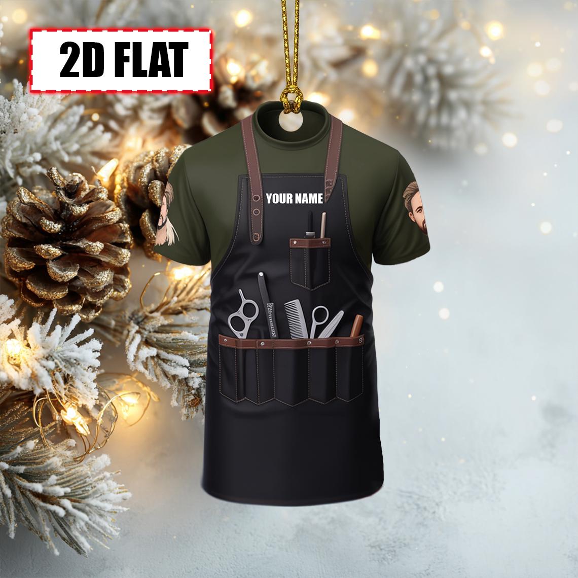 Custom Barber Christmas Ornament, Tree Hanging Decor, Flat 2D Acrylic Hairstylist Apron Keepsake, Personalized Gift for Barber Stylist