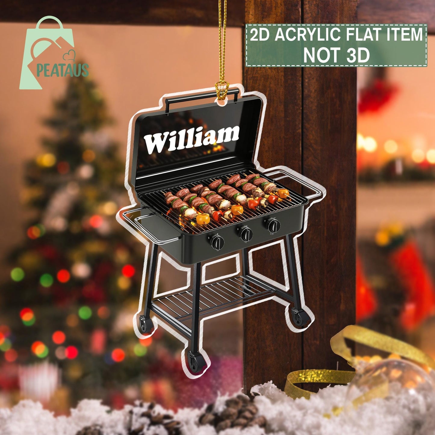 Personalized Grill Christmas Ornament, Grill Flat 2D Ornament, Barbeque BBQ Christmas Ornament, Gift for Griller,Dad Gift, Grill Master Gift