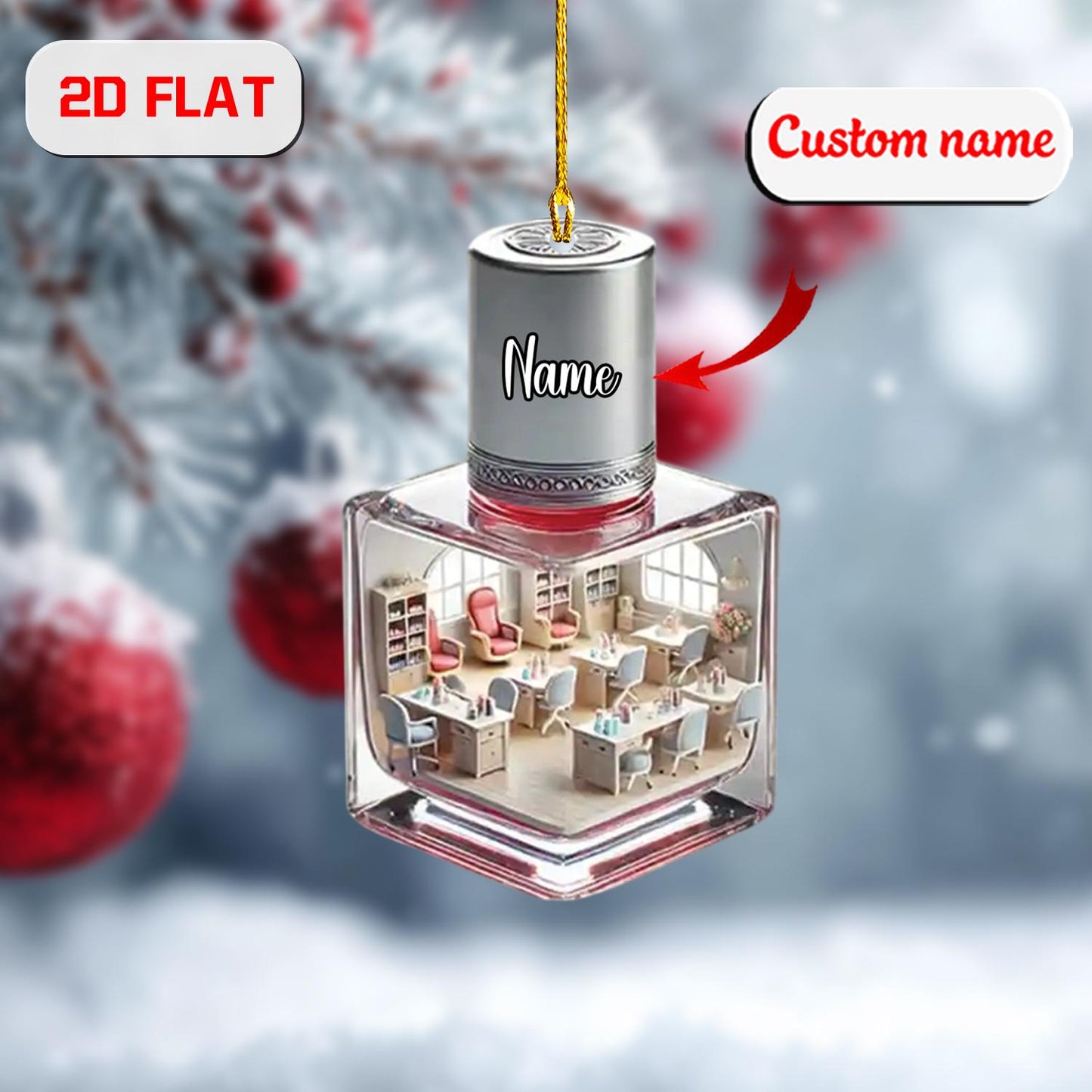 Custom 2D Flat Nail Salon Ornament, Personalized Nail Polish Christmas Tree Decoration, Nail Tech Gift, Holiday Acrylic Keepsake