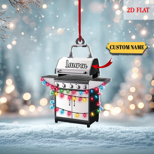 Personalized Grill Flat Shape Ornament, Barbeque BBQ Christmas Ornament for Grill Master 2025, Gift for Griller, Christmas Home Decor