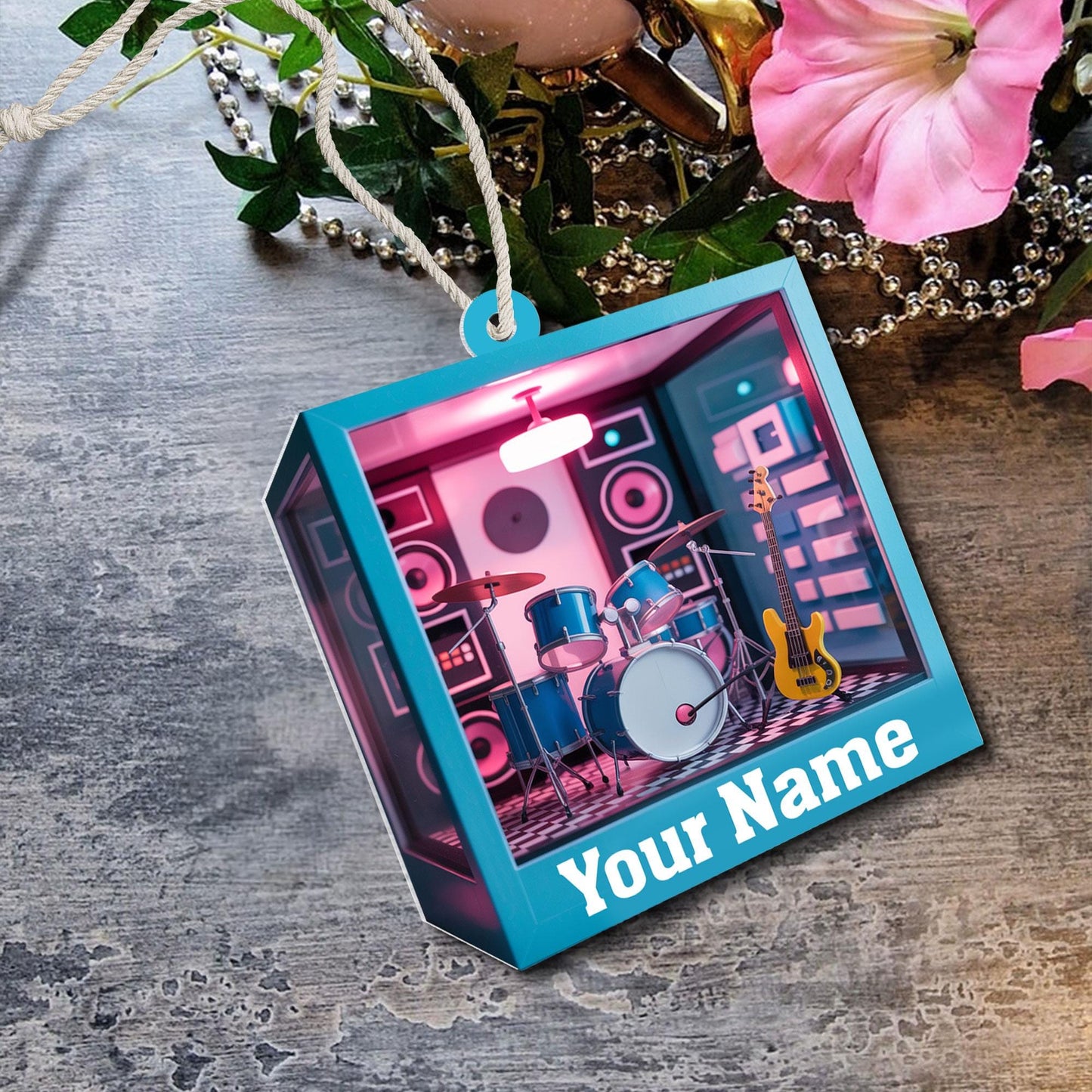 Personalized Music Room 2D Flat Ornament, Custom Christmas Ornament, Music Room Ornament, Music Studio Ornament, Musician Christmas Gift
