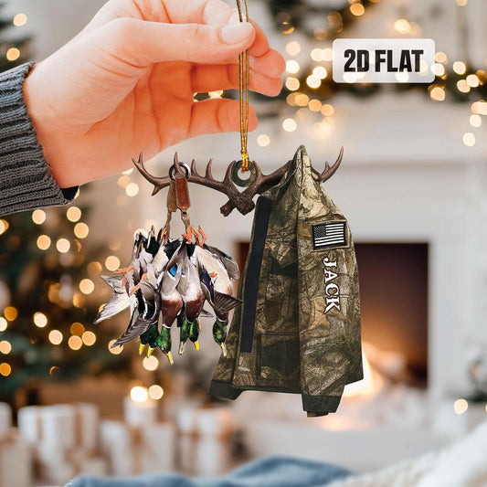 Personalized Hunting 2D Flat Ornament, Custom Duck Hunting Christmas Tree Ornament, Hunting Vest Christmas, Gift for, Dad, Husband, Hunter