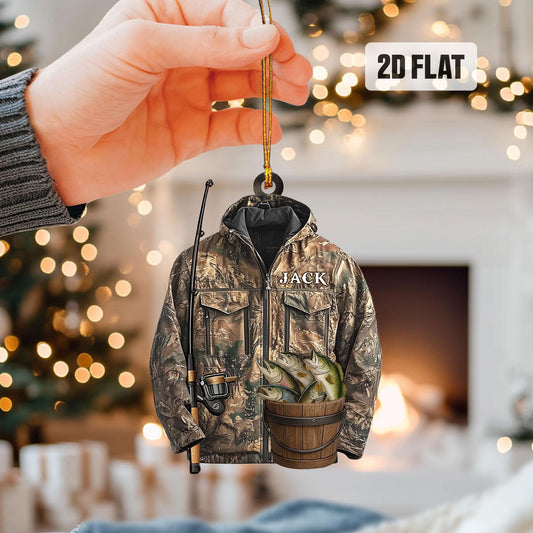 Personalized Fishing 2D Flat Ornament, Custom Bass Fish Christmas Tree Ornament, Fishing Vest Christmas, Gift for, Dad, Husband, Fisherman