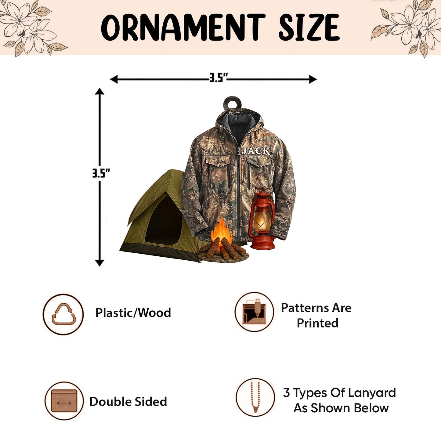 Personalized Camping 2D Flat Ornament, Custom Camping Christmas Tree Ornament, Hiking Ornament, Outdoor Adventure, Camping Gift for Him