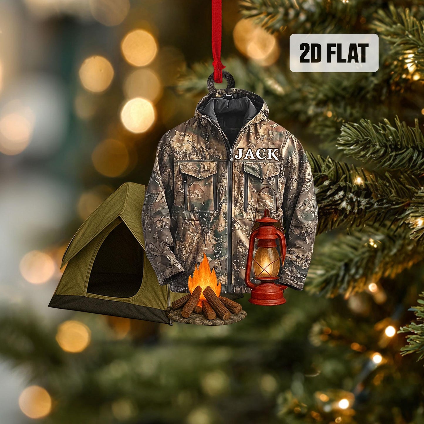 Personalized Camping 2D Flat Ornament, Custom Camping Christmas Tree Ornament, Hiking Ornament, Outdoor Adventure, Camping Gift for Him