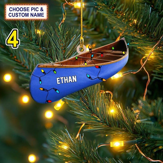 Custom Name Canoe Xmas Personalized Ornament, Christmas Tree Hanging Decor, Christmas Ornament, 2D Flat Ornamen