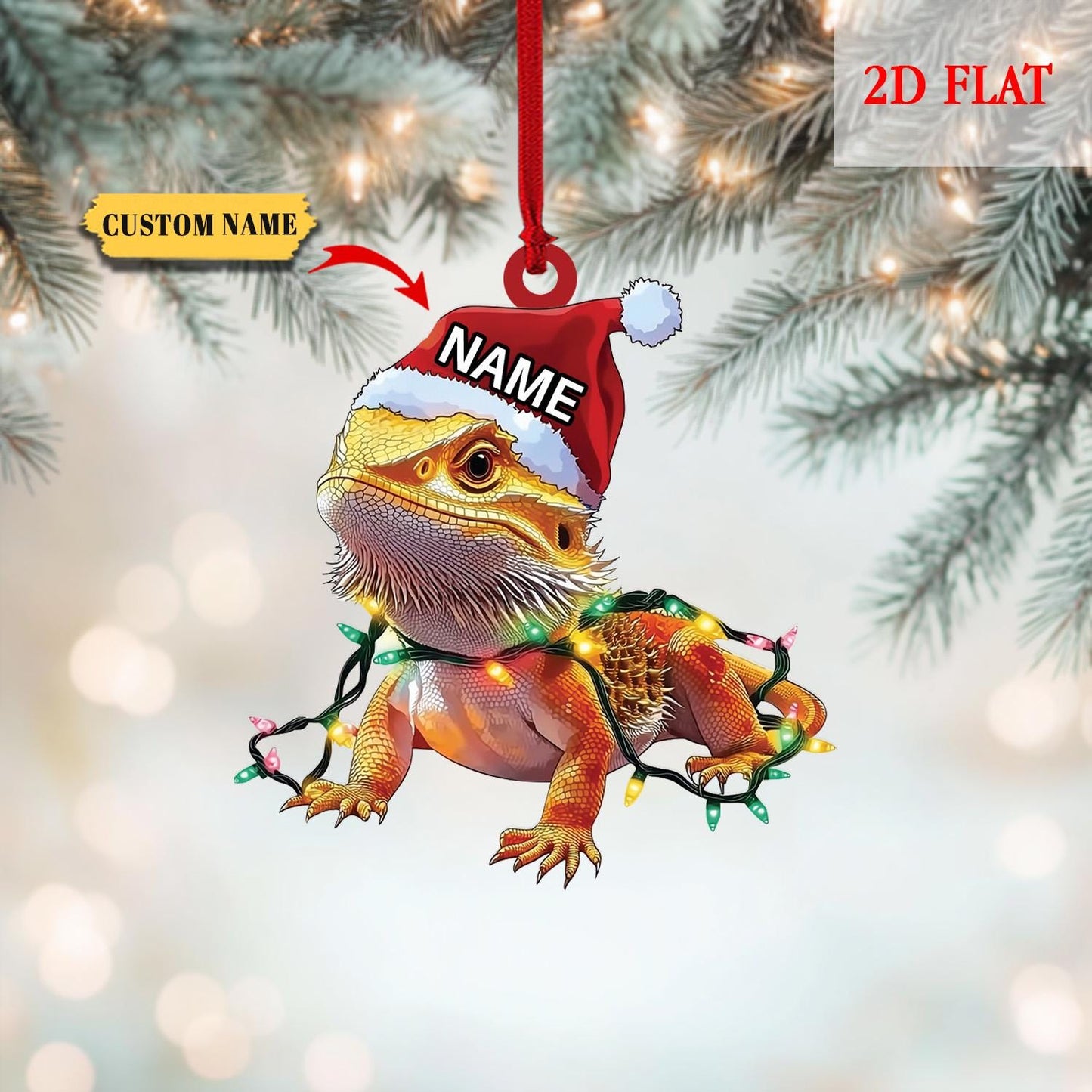Personalized Bearded Dragon 2D Flat Ornament, Pet Hanging ornament, bearded dragon decor, bearded dragon dad gift, Reptiles Lizards Lover