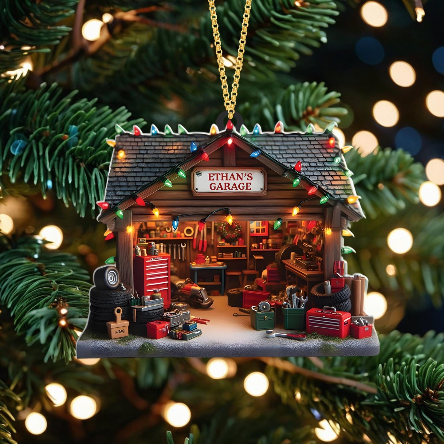 Personalized Garage Flat Ornament, Mechanic Ornament, Car Enthusiasts, 2D Acrylic Flat Ornament Not 3D, Mechanic Repair Shop Decor