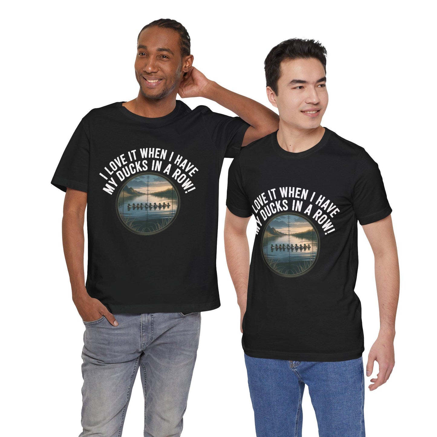 Playful Ducks in a Row Hunting T-Shirt - Mens Short Sleeve Tee, Funny Gift for Animal Lovers, Casual Wear, Birthday, Humor