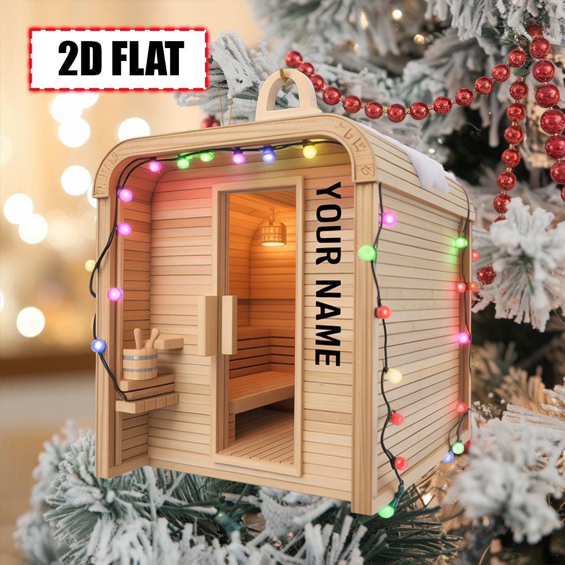 Personalized Sauna Ornament – Custom Name Wooden Spa Room Christmas Tree Decoration Unique Relaxation Gift for Sauna Lovers, Spa Enthusiasts